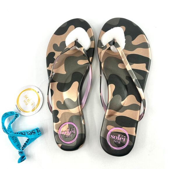Solei Sea Women's Metallic Gold & Lilac Indie Camo Flip Flop Sandals Size 6 - Picture 6 of 10